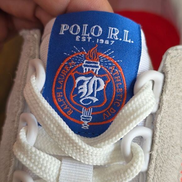 Polo Ralph Lauren Train 90-SK-ATH P-Wing Shoes White Grey Blue Red Men's 10.5 LE - Picture 3 of 14